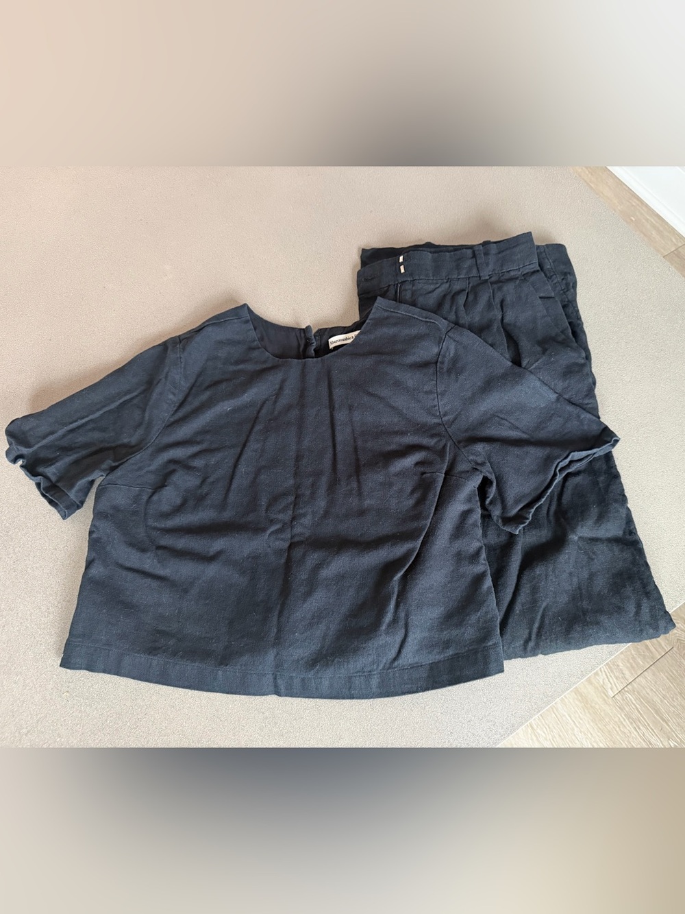 Abercrombie & Fitch Black Linen Blend Top and Pants Set